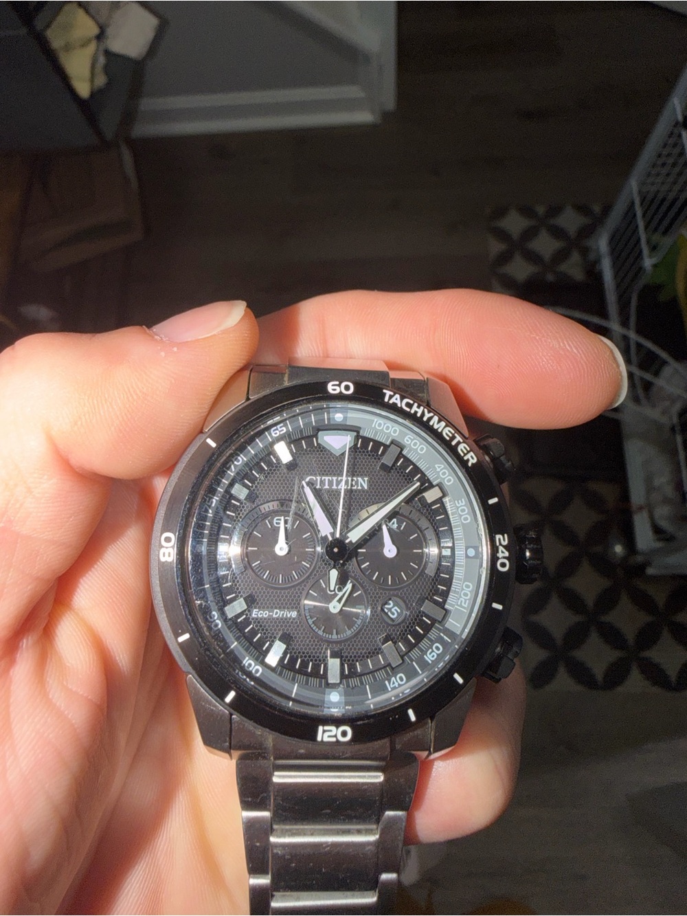 Citizen Black Stainless Steel Eco-Drive Tachymeter Watch